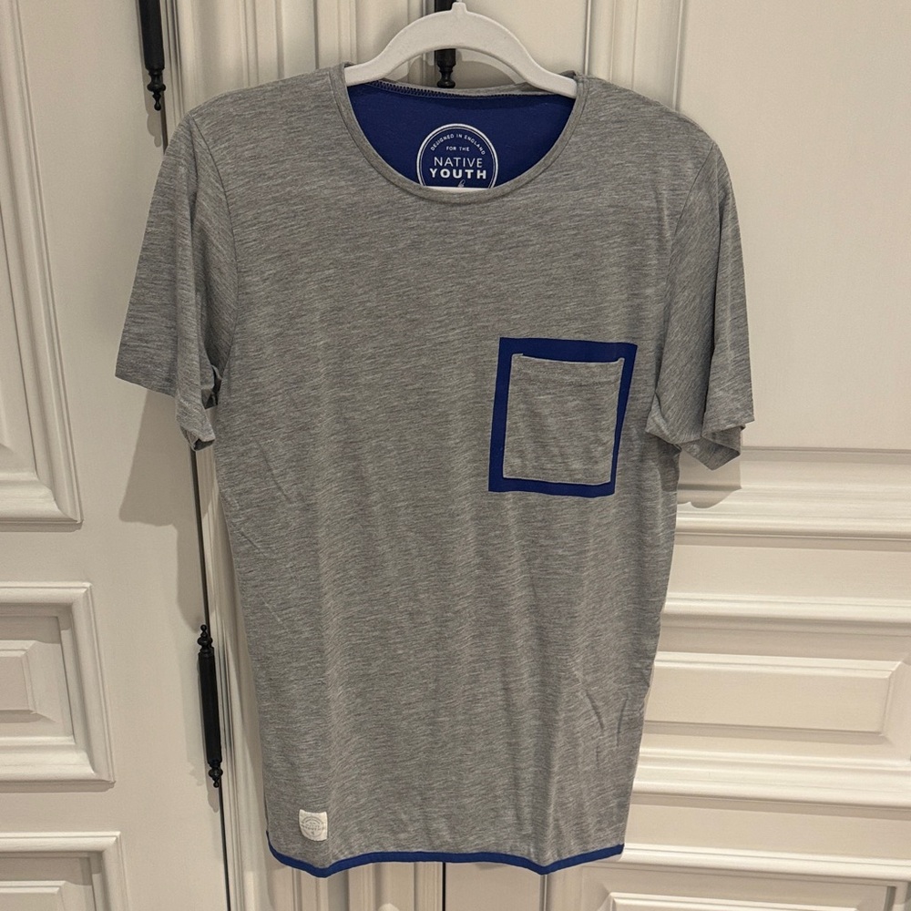 Native Youth Heather Gray Tee with Blue Trim